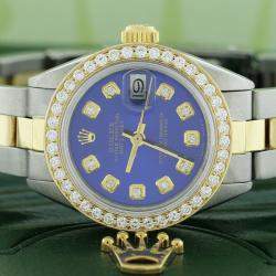 Rolex Customised Royal Blue Diamond 18K Yellow Gold Stainless Steel Datejust  Automatic Women's Wristwatch 26MM