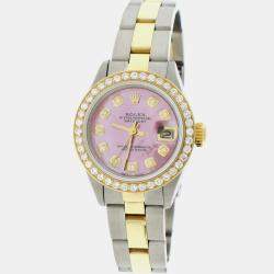 Rolex Customised Pink MOP Diamond 18K Yellow Gold Stainless Steel Datejust  Automatic Women's Wristwatch 26MM