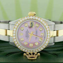 Rolex Customised Pink MOP Diamond 18K Yellow Gold Stainless Steel Datejust  Automatic Women's Wristwatch 26MM
