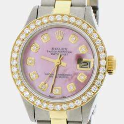 Rolex Customised Pink MOP Diamond 18K Yellow Gold Stainless Steel Datejust  Automatic Women's Wristwatch 26MM