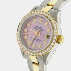 Rolex Customised Pink MOP Diamond 18K Yellow Gold Stainless Steel Datejust  Automatic Women's Wristwatch 26MM