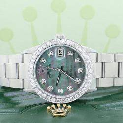 Rolex Customised Tahitian MOP 1.52CT Diamond Stainless Steel Date 6466 Automatic Women's Wristwatch 31mm