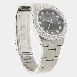 Rolex Customised Tahitian MOP 1.52CT Diamond Stainless Steel Date 6466 Automatic Women's Wristwatch 31mm
