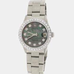 Rolex Customised Tahitian MOP 1.52CT Diamond Stainless Steel Date 6466 Automatic Women's Wristwatch 31mm