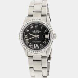 Rolex Customised Black Diamond Stainless Steel Datejust  Automatic Women's Wristwatch 31MM