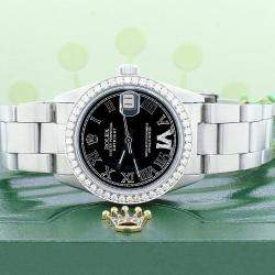 Rolex Customised Black Diamond Stainless Steel Datejust  Automatic Women's Wristwatch 31MM