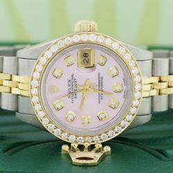 Rolex Customised Aqua MOP Diamond 18K Yellow Gold Stainless Steel Datejust  Automatic Women's Wristwatch 26mm