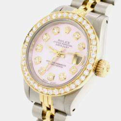 Rolex Customised Aqua MOP Diamond 18K Yellow Gold Stainless Steel Datejust  Automatic Women's Wristwatch 26mm