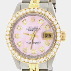 Rolex Customised Aqua MOP Diamond 18K Yellow Gold Stainless Steel Datejust  Automatic Women's Wristwatch 26mm