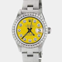 Rolex Customised Lemon Yellow Diamond Stainless Steel Datejust  Automatic Women's Wristwatch 26mm