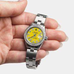 Rolex Customised Lemon Yellow Diamond Stainless Steel Datejust  Automatic Women's Wristwatch 26mm