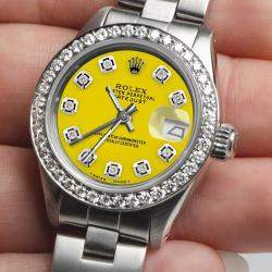 Rolex Customised Lemon Yellow Diamond Stainless Steel Datejust  Automatic Women's Wristwatch 26mm