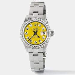 Rolex Customised Lemon Yellow Diamond Stainless Steel Datejust  Automatic Women's Wristwatch 26mm