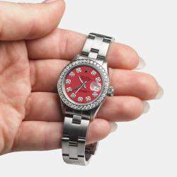 Rolex Customised Raspberry Punch Diamond Stainless Steel Datejust  Automatic Women's Wristwatch 26mm