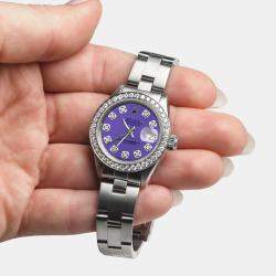 Rolex Customised Lavender Diamond Stainless Steel Datejust  Automatic Women's Wristwatch 26mm