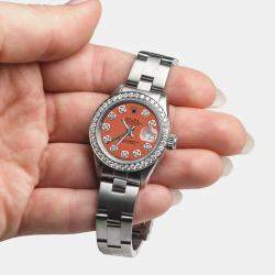 Rolex Customised Tiger Orange Diamond Stainless Steel Datejust  Automatic Women's Wristwatch 26mm