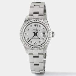 Rolex Customised Silver Diamond Stainless Steel Datejust  Automatic Women's Wristwatch 26mm