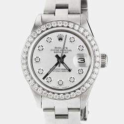 Rolex Customised Silver Diamond Stainless Steel Datejust  Automatic Women's Wristwatch 26mm