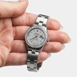 Rolex Customised Silver Diamond Stainless Steel Datejust  Automatic Women's Wristwatch 26mm