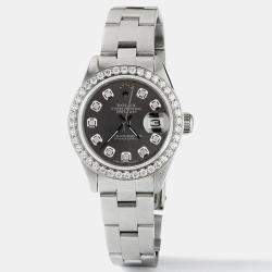 Rolex Customised Grey Diamond Stainless Steel Datejust  Automatic Women's Wristwatch 26mm