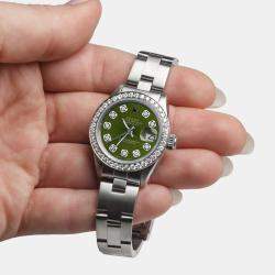 Rolex Customised Chartreuse Green Diamond Stainless Steel Datejust  Automatic Women's Wristwatch 26mm
