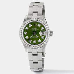 Rolex Customised Chartreuse Green Diamond Stainless Steel Datejust  Automatic Women's Wristwatch 26mm