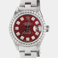 Rolex Customised Merlot Red Diamond Stainless Steel Datejust  Automatic Women's Wristwatch 26mm