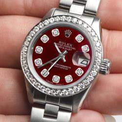 Rolex Customised Merlot Red Diamond Stainless Steel Datejust  Automatic Women's Wristwatch 26mm
