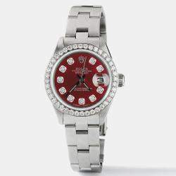 Rolex Customised Merlot Red Diamond Stainless Steel Datejust  Automatic Women's Wristwatch 26mm
