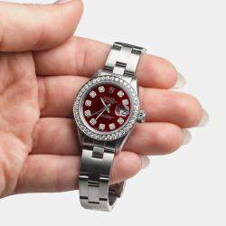 Rolex Customised Merlot Red Diamond Stainless Steel Datejust  Automatic Women's Wristwatch 26mm