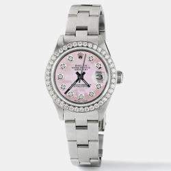 Rolex Customised Pink MOP Diamond Stainless Steel Datejust  Automatic Women's Wristwatch 26mm