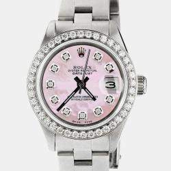 Rolex Customised Pink MOP Diamond Stainless Steel Datejust  Automatic Women's Wristwatch 26mm