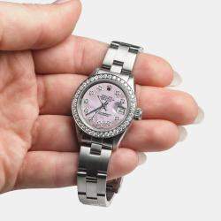 Rolex Customised Pink MOP Diamond Stainless Steel Datejust  Automatic Women's Wristwatch 26mm