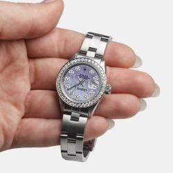 Rolex Customised Aqua MOP Diamond Stainless Steel Datejust  Automatic Women's Wristwatch 26mm