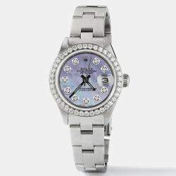 Rolex Customised Aqua MOP Diamond Stainless Steel Datejust  Automatic Women's Wristwatch 26mm
