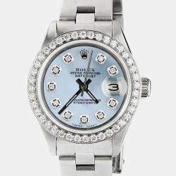 Rolex Customised Blue MOP Diamond Stainless Steel Datejust  Automatic Women's Wristwatch 26mm