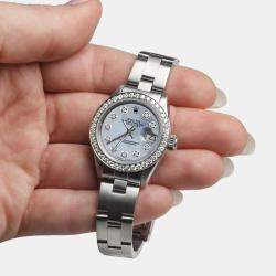 Rolex Customised Blue MOP Diamond Stainless Steel Datejust  Automatic Women's Wristwatch 26mm
