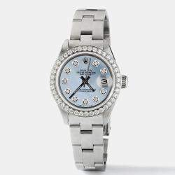 Rolex Customised Blue MOP Diamond Stainless Steel Datejust  Automatic Women's Wristwatch 26mm