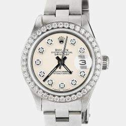 Rolex Customised Ivory Diamond Stainless Steel Datejust  Automatic Women's Wristwatch 26mm