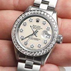 Rolex Customised Ivory Diamond Stainless Steel Datejust  Automatic Women's Wristwatch 26mm