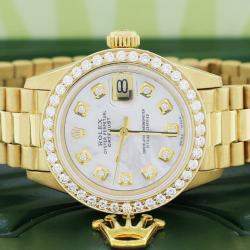 Rolex Customised White MOP Diamond 18K Yellow Gold President Datejust 6917 Automatic Women's Wristwatch 26MM