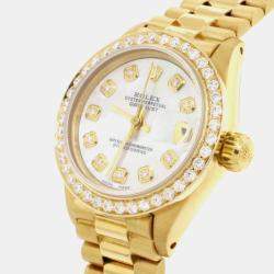 Rolex Customised White MOP Diamond 18K Yellow Gold President Datejust 6917 Automatic Women's Wristwatch 26MM