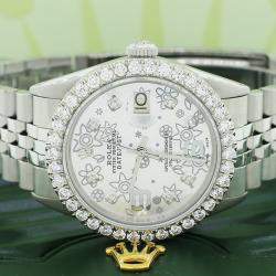 Rolex Customised Silver 2.7CT Diamond Stainless Steel Datejust  Automatic Men's Wristwatch 36MM