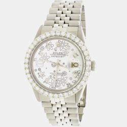 Rolex Customised Silver 2.7CT Diamond Stainless Steel Datejust  Automatic Men's Wristwatch 36MM