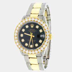 Rolex Customised Black Diamond 18K Yellow Gold Stainless Steel Datejust 6824 Automatic Women's Wristwatch 31mm