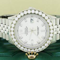 Rolex Customised Silver 3.95CT Diamond Stainless Steel Datejust  Automatic Men's Wristwatch 36mm