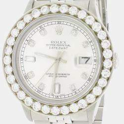 Rolex Customised Silver 3.95CT Diamond Stainless Steel Datejust  Automatic Men's Wristwatch 36mm