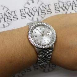 Rolex Customised Silver 3.95CT Diamond Stainless Steel Datejust  Automatic Men's Wristwatch 36mm