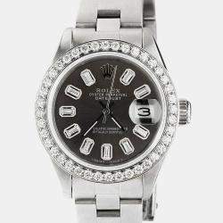 Rolex Customised Black Diamond Stainless Steel Datejust  Automatic Women's Wristwatch 26mm