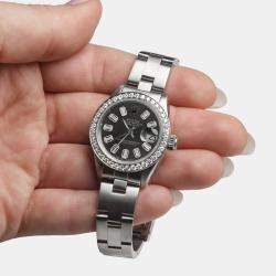 Rolex Customised Black Diamond Stainless Steel Datejust  Automatic Women's Wristwatch 26mm